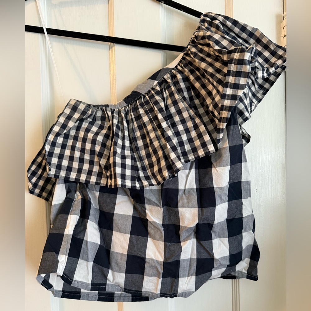 J Crew Asymmetric Gingham Summer Top Size 4